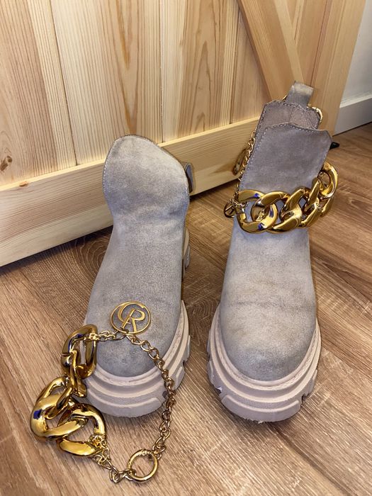 Carinii 36 37 botki zamsz zamszowe sztyblety skórzane beżowe skóra