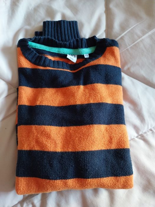 Camisola malha, laranja e azul