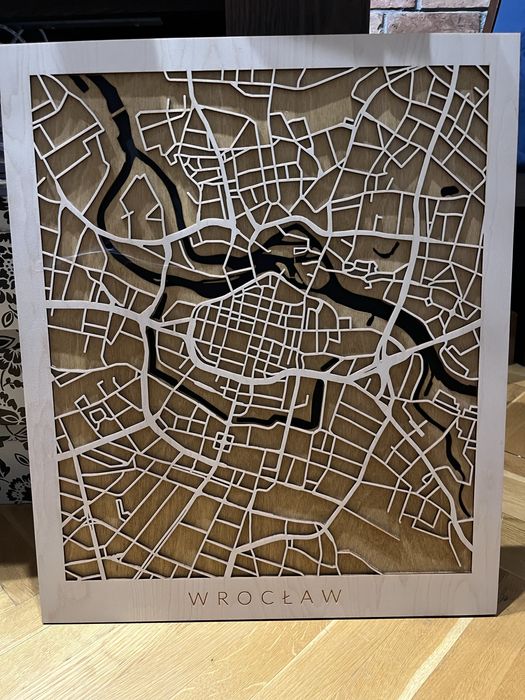 Wrocław mapa obraz sklejka 50x60 cm