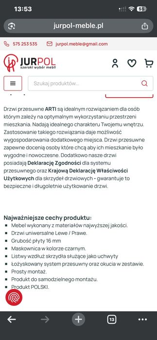 Drzwi przesuwne naścienne 60cm kaszmir
