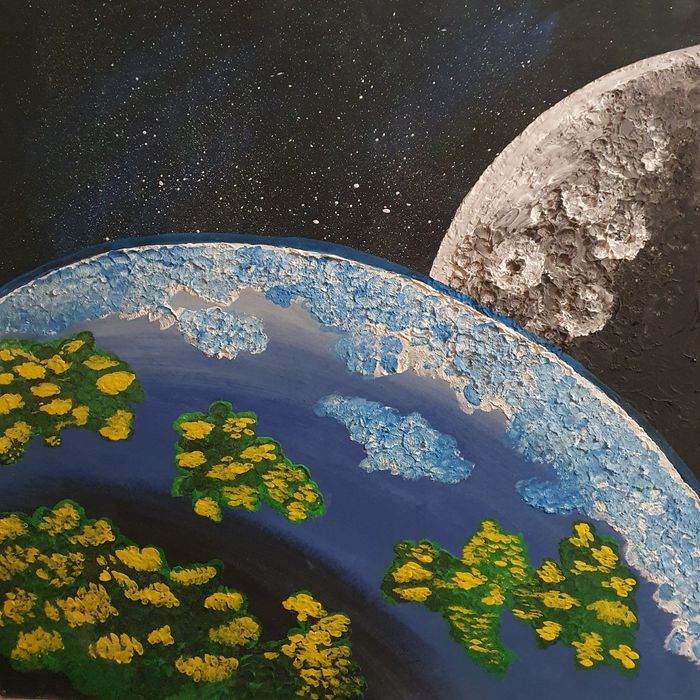 Картина маслом на фанере рельефная