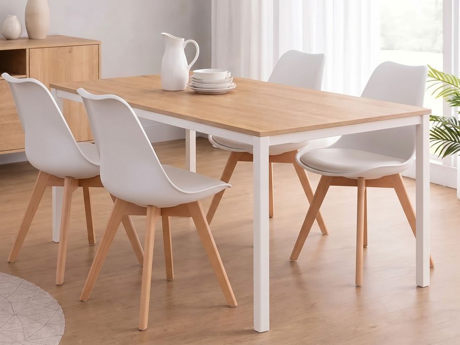 NOWY Stół z 4 Krzesłami z Poduszką Loft 120x60 Biały Dąb Sonoma Dąb Postarzany Krzesła Skandynawskie Białe Szare Czarne Kuchnia Jadalnia FAKTURA!