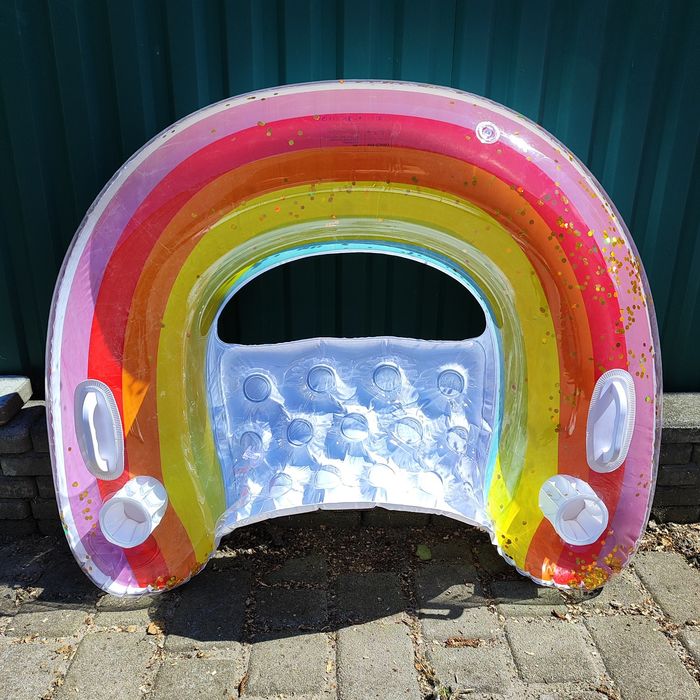 Надувне крісло "Веселка" з блискітками, ручками та підстаканниками