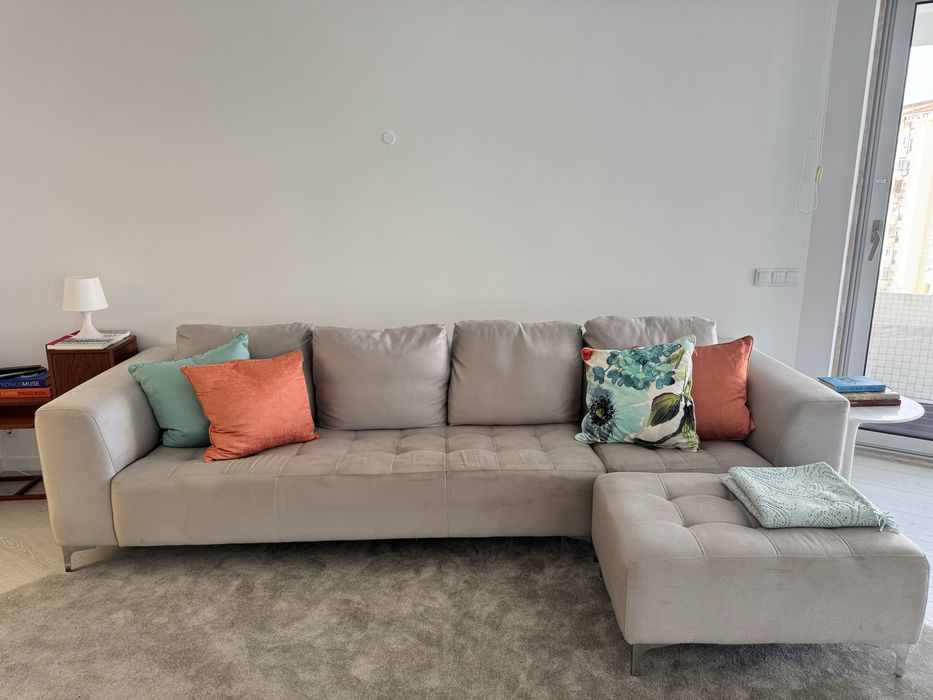 Sofá cinza, chaise longue, interdesign, função cama | Excelente estado