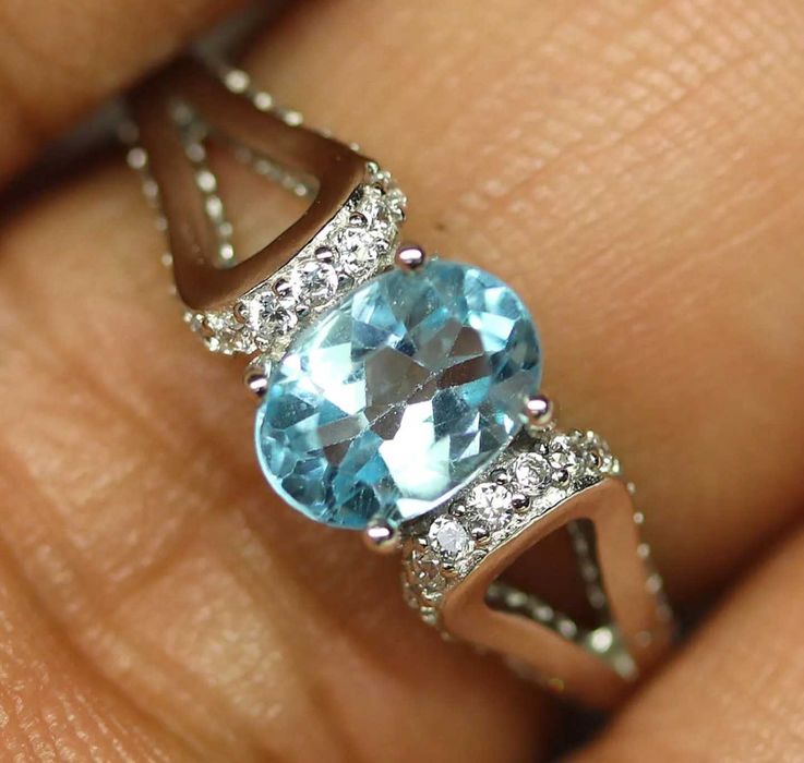 Pierścionek Srebro 925 Naturalny Sky Topaz r14 Rod