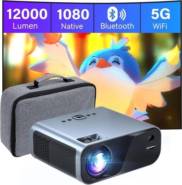 Проектор surewheel e60 12000 люменів, full hd, 4k, 300 дюймів, wifi 5g