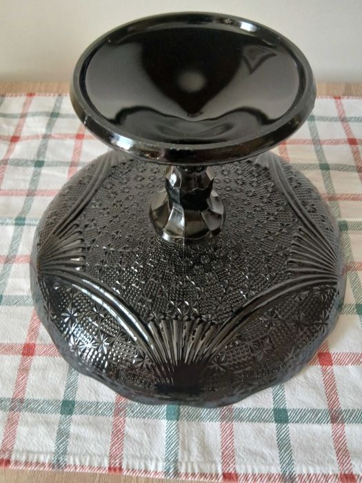 Czarna patera owocarka WACHLARZE HSG Ząbkowice PRL Hialit DESIGN, Vintage