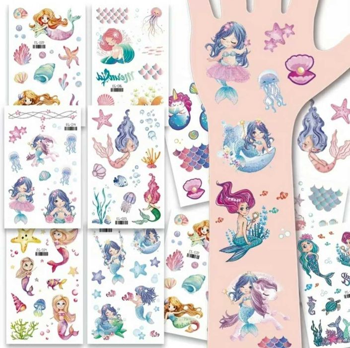 Tatuaże brokatowe SYRENKI 6 arkuszy!