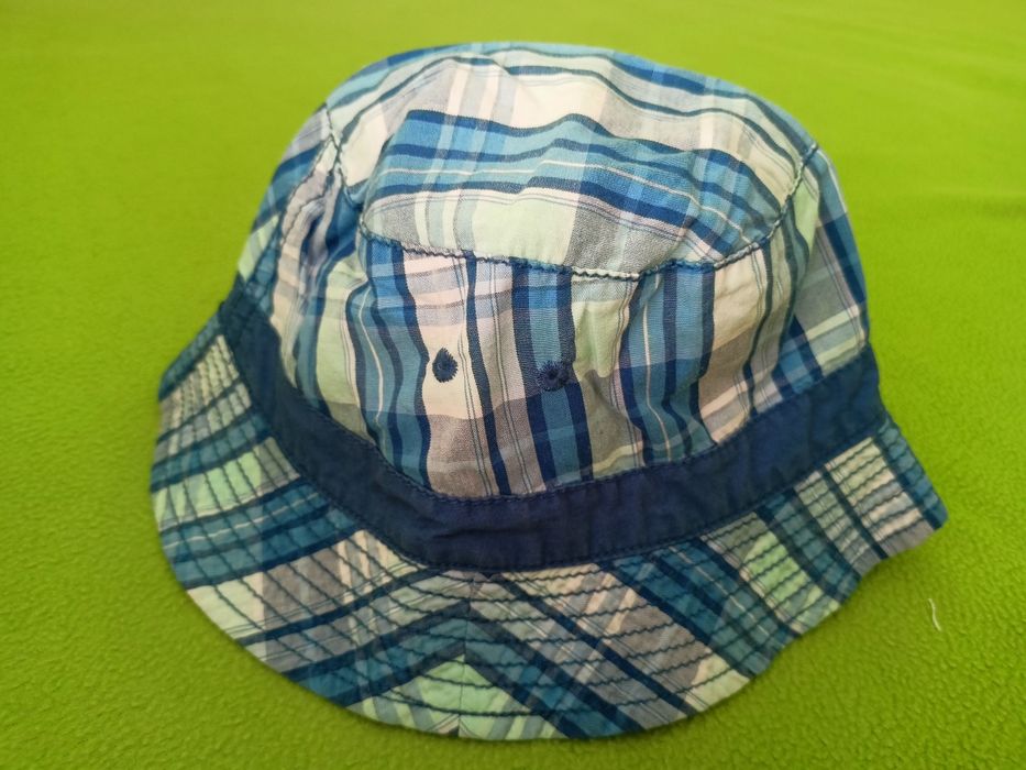 Kapelusz bawełnianay w kratę niebieski H&M rozm. 86 (12-18 m.)