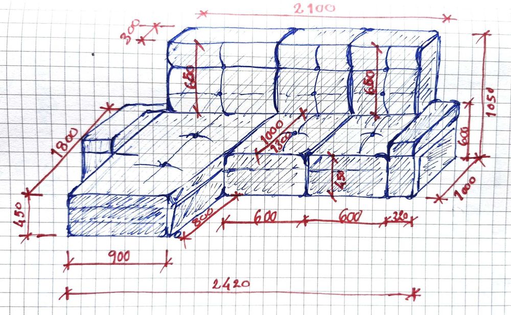 Sofá Chaise Longue+Mesa+4bancos+Puff