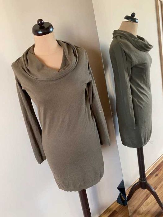 Jedwab kaszmir 36 38 braz khaki sweter tunika sukienka massimo dutti