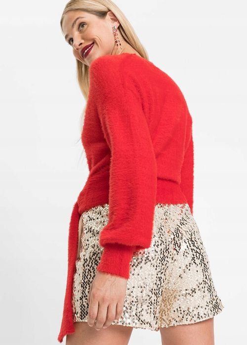 B.P.C czerwony krótki kopertowy sweter włochaty 48/50.