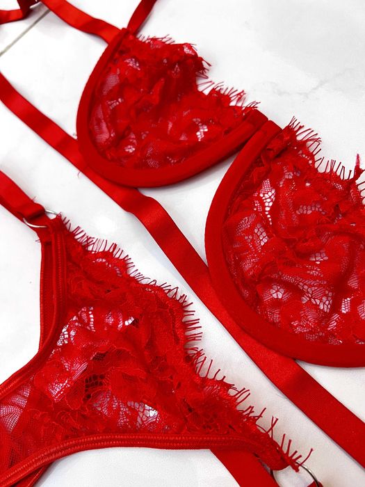 Czerwony stanik biustonosz harness komplet M