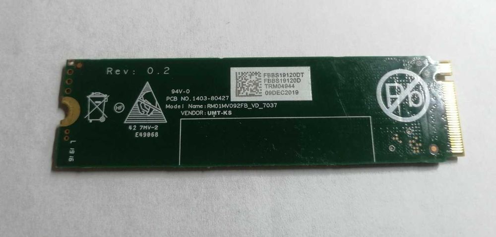 SSD 512GB Union Memory AH631 (UMIS LENSE40512GMSP34MESTB3A) ресурс 100% NVME M2 2280