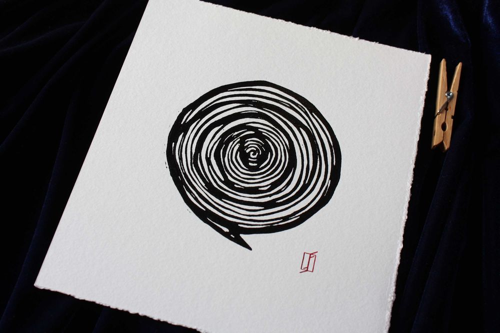 Linoryt, grafika artystyczna / warsztatowa – Wąż spirala