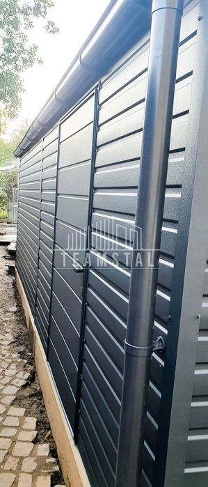 GARAŻ BLASZANY 6m x 5m spad tył 2x Brama antracyt drzwi TS243 6x5