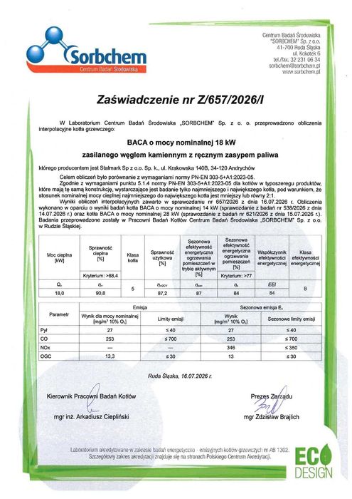 Kocioł piec na węgiel groszek STALMARK BACA 18 kW 5 klasa Ecodesign