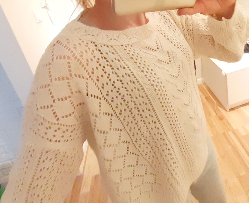 Dziergany sweterek kremowy/ecru/beż - r. M