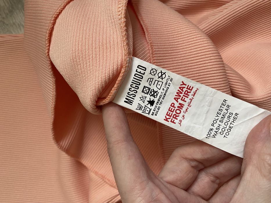 Sukienka letnia obcisła midi Missguided S 36 prązkowana morelowa