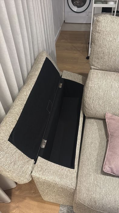 Sofá Bege Chaise Longue 3 lugares