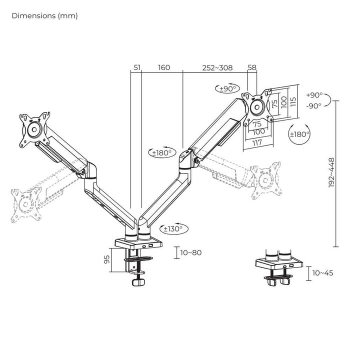 17"-35" Кронштейн кріплення для моніторів iTECH LDT117-C024E Подвійний кронштейн для монітора Настільний кронштейн для двох моніторів×