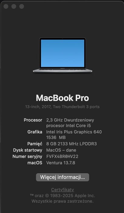 MacBook Pro (13 inch, 2017, 2 TBT3)