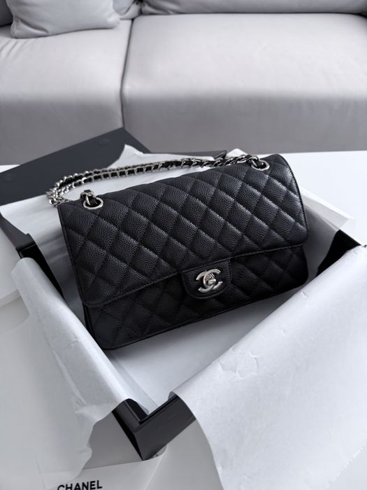 Сумка Chanel 25 Classic Caviar шкіра | чорна | золота,срібна фурнітура