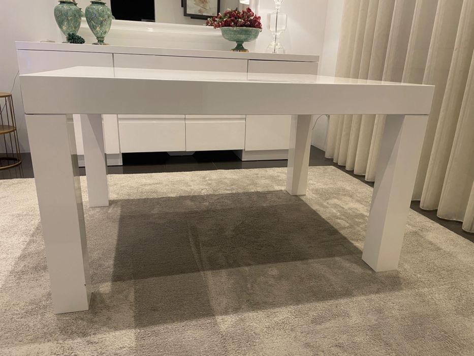 Mesa jantar branco lacado - extensível [Woodspace]