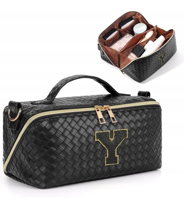 Kosmetyczka organizer do makijażu czarny z paskiem DECINIEE