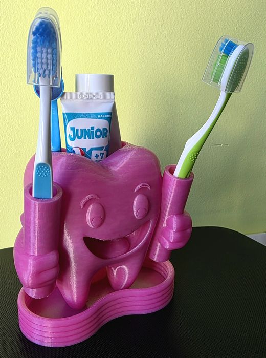 Suporte Escovas de Dentes Infantil Rosa – Dente Feliz 3D