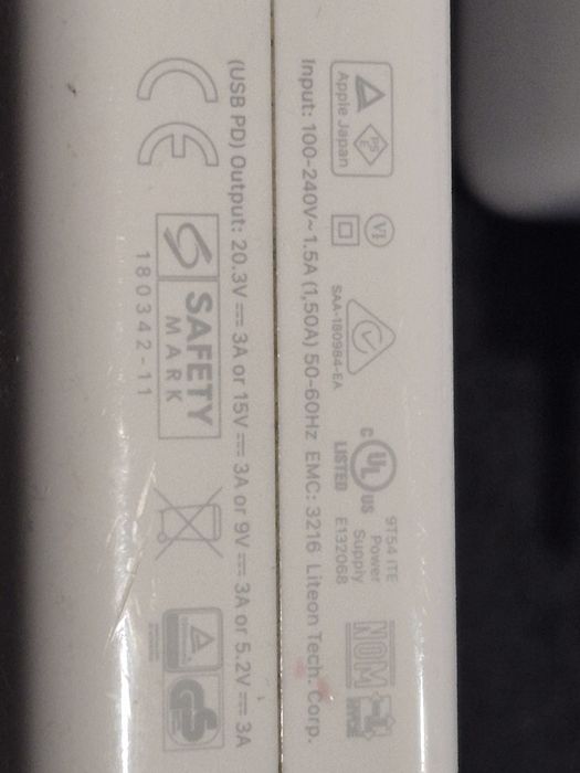 Oryginalny zasilacz Apple 61W USB-C +przewód USB-C ×USB-C