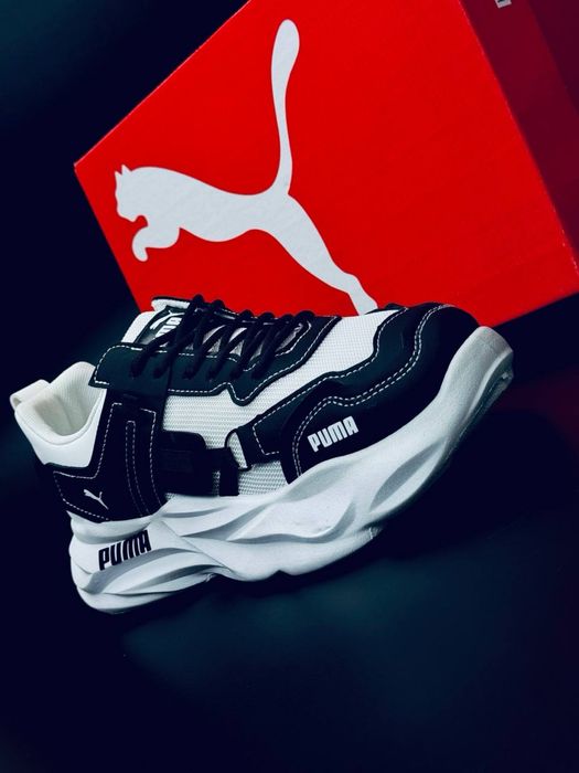 Крутые красовки Puma мужские / кожаные красавки / мужские красовки пума / черно белые кроссовки / удобная модель / puma