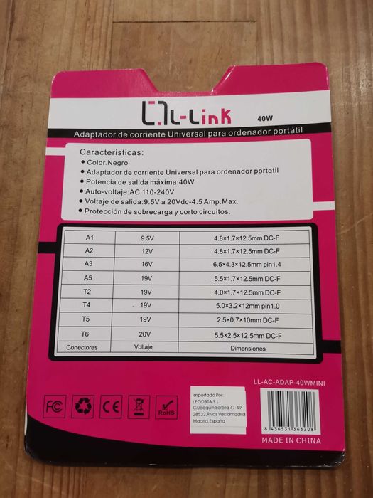 Carregador Portátil/Laptop L-LINK LL-AC-ADAPTER-40-MINI Preto