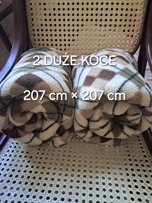 Dwa duże koce w kratę romby brązowy kremowy kaki