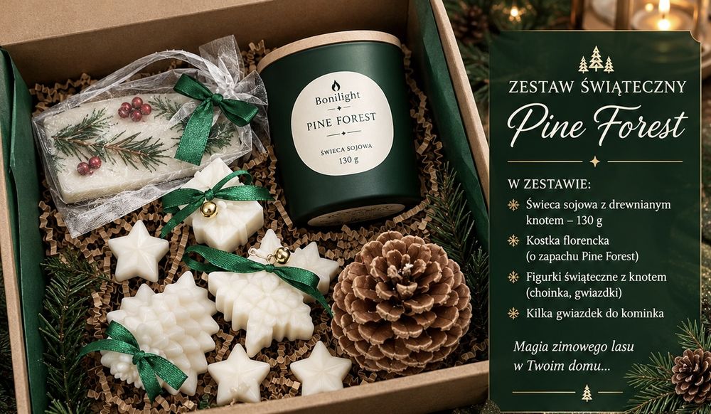 Świąteczny zestaw prezentowy, świeca sojowa, wosk, ręcznie robiony