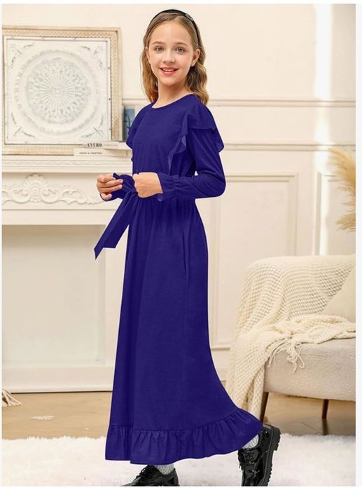 Sukienka dla dziewczynki z paskiem, granatowa, 152cm, BESSERBAY