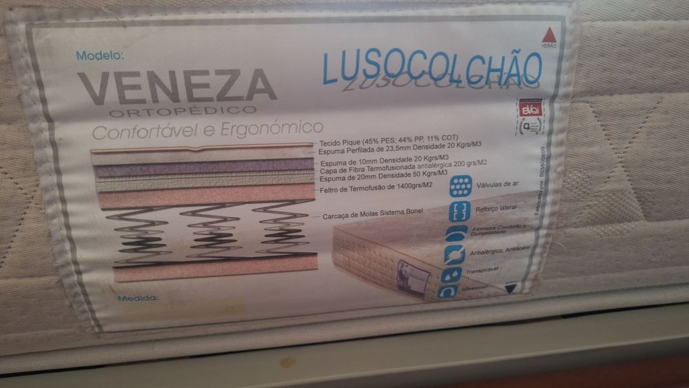 Colchão casal Lusocolchão modelo Veneza 195x150cms