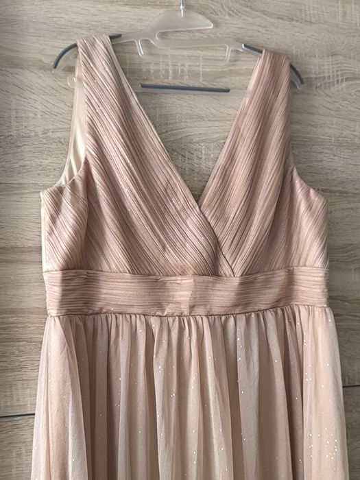 Złoto beżowa wieczorowa z brokatem 50-54