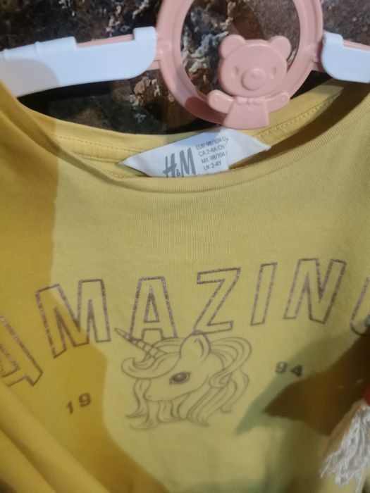 Musztardowa bluzka z jednorożcem h&m 98/104