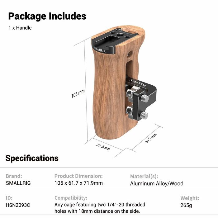 Деревʼяна ручка для камери SmallRig HSN2093C 2093