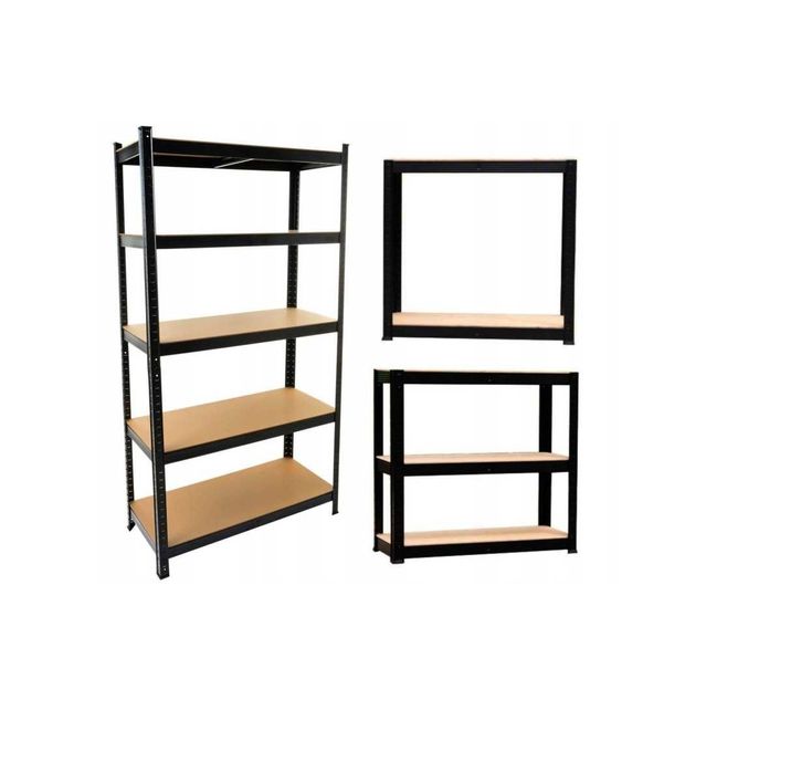 Regał Magazynowy Metalowy P9040 MDF Garaż Czarny