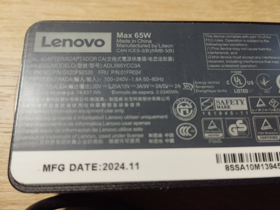 Зарядное устройство Lenovo USB Type-c 65вт. Новое.
