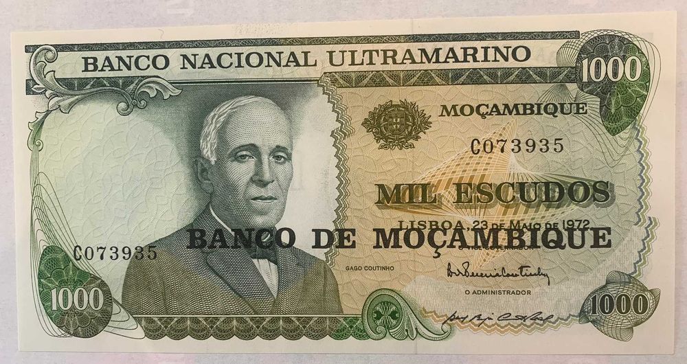 Nota Portugal Moçambique 1000 Escudos BNU 1972