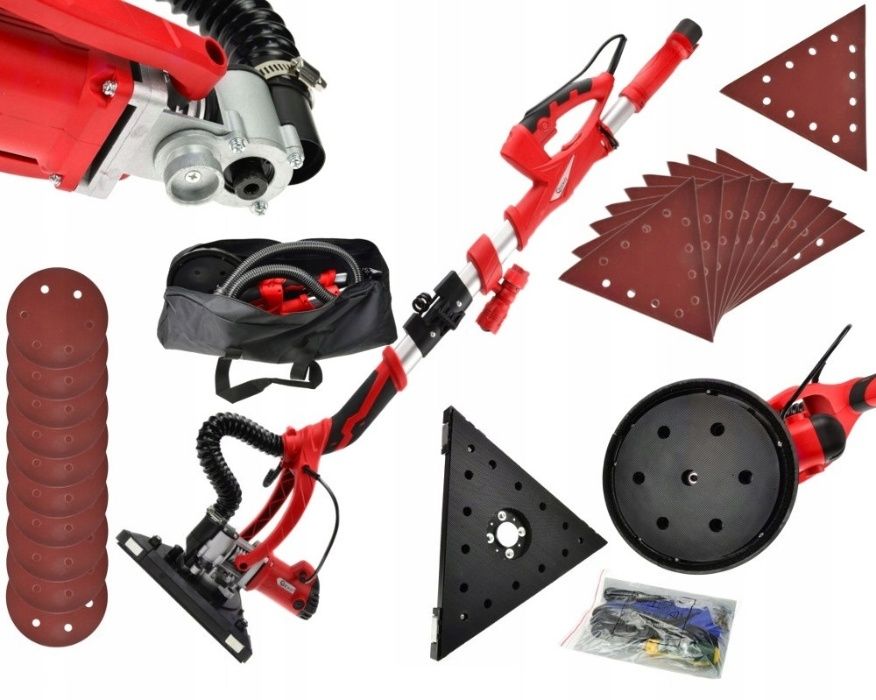 SZLIFIERKA do gipsu gładzi ŻYRAFA 1500W + trójkąt + LED + PAPIER 239