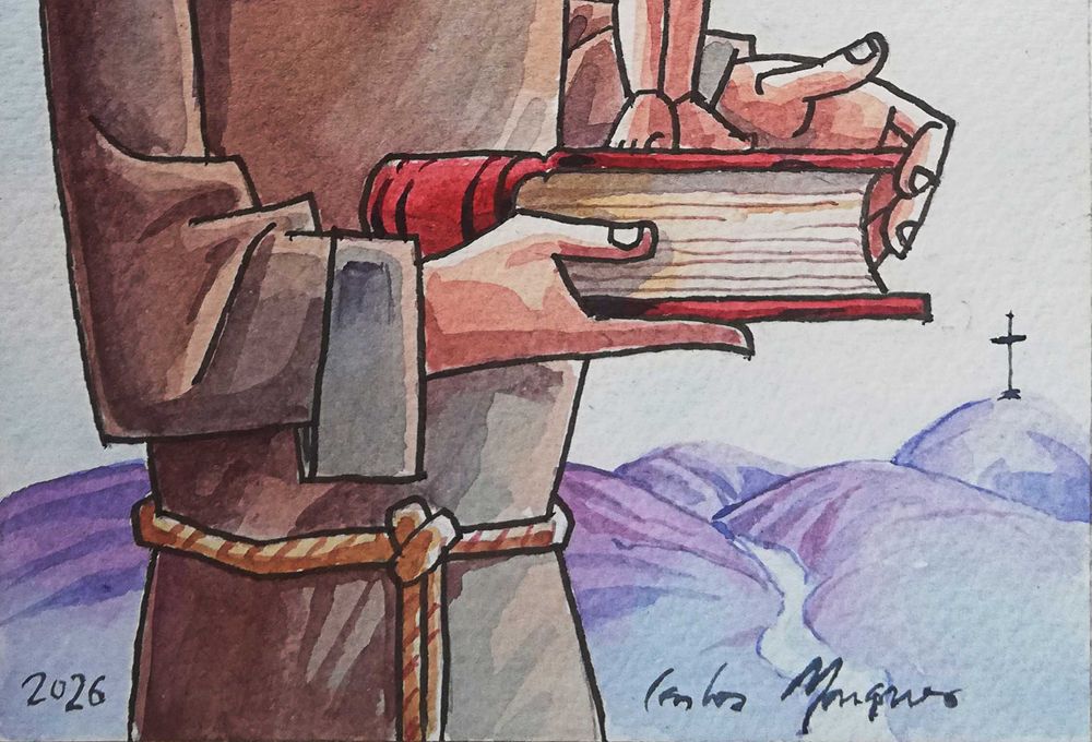 Aguarela. Santo António. Original de Carlos Marques