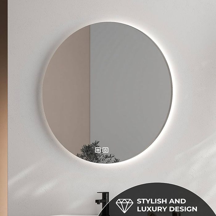 Lustro łazienkowe Bayt 60 cm Led podgrzewane okrągłe przeciwmgielne