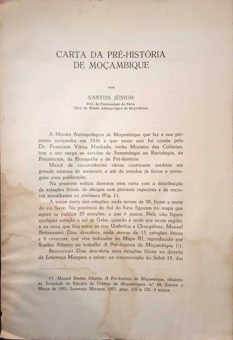 Carta da Pré-História de Moçambique - Santos Júnior