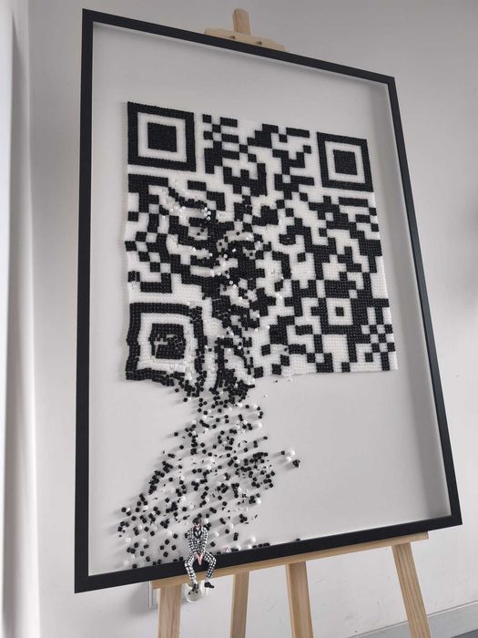 QR Code 3D Obraz, Black and White Art, Minimalistyczny, Surrealistyczny