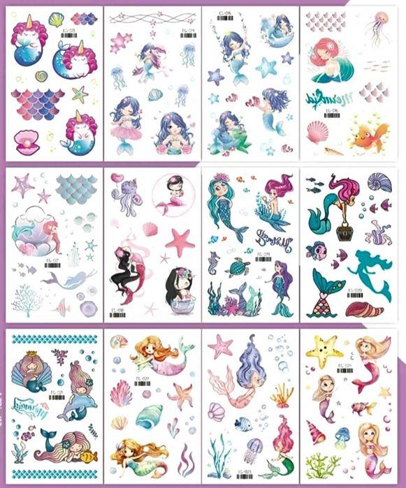 Tatuaże brokatowe SYRENKI 6 arkuszy!