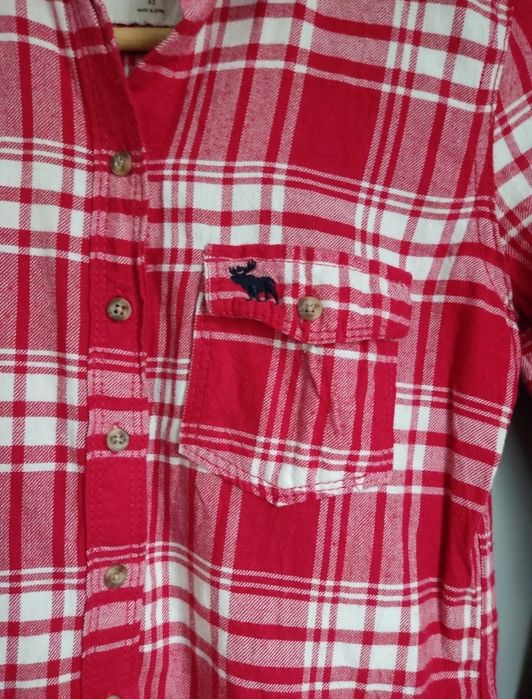 Koszula w kratę Abercrombie & Fitch XS/34 grubsza krata czerwono biała